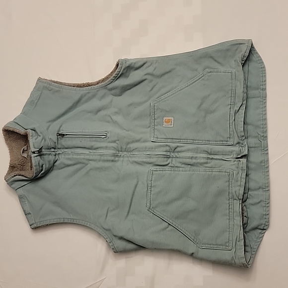 Carhartt Jackets & Blazers - Vintage 90's Carhartt Washed Duck Teal Sherpa Lined Vest